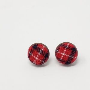 New Handmade | Upcycled Plaid Button Stud Earrings